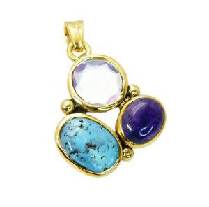Riyogems Multi Turquoise 18.Kt Gold Platings Heart Pendant L 1.5in Gppmul-52028