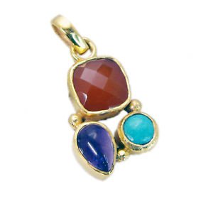 Riyogems Multi Turquoise 18c Gold Plated Chevron Pendants L 1.5in Gppmul-52006