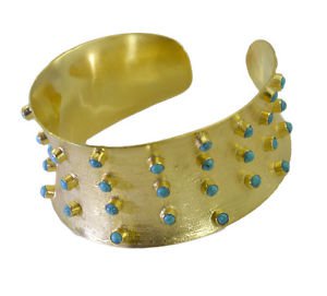 Riyo   Gemstone  18kt Gold Plated Large Bangle W 1.25in Gpbmul-52009