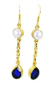 Riyogems Pearl Blue Sapphire Gold Plate Valentine Earring L 1.5in Gpemul-52056