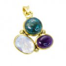 Riyogems Multi Turquoise 18k Y Gold Plate Hoop Pendant L 1.5in Gppmul-52032