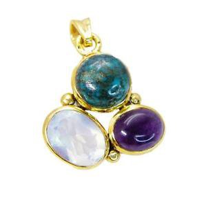 Riyogems Multi Turquoise 18k Y Gold Plate Hoop Pendant L 1.5in Gppmul-52032