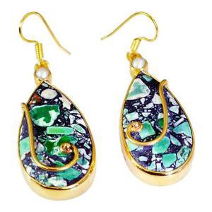 Riyogems Turquoise Buy Gold Plated Jewelry Mother Earring L 2.5in Gpetur-82005