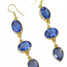 Riyogems A Blue Sapphire Cz Copper 18kt Gold Plated Proof Earring L 2.5in Gpebsc