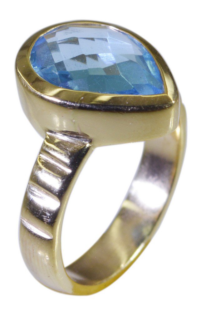 Riyo Blue  Gold Plated Blue Topaz CZ Ring delicate gemstone handmade jewelry GPR