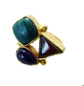 Riyo  Malachite 18.Kt Y Gold Plating Sports Ring Sz 7 Gprmul7-52044