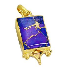 Riyogems Turquoise 18-Kt Gold Plated Band Pendant L 2.1in Gpptur-82070