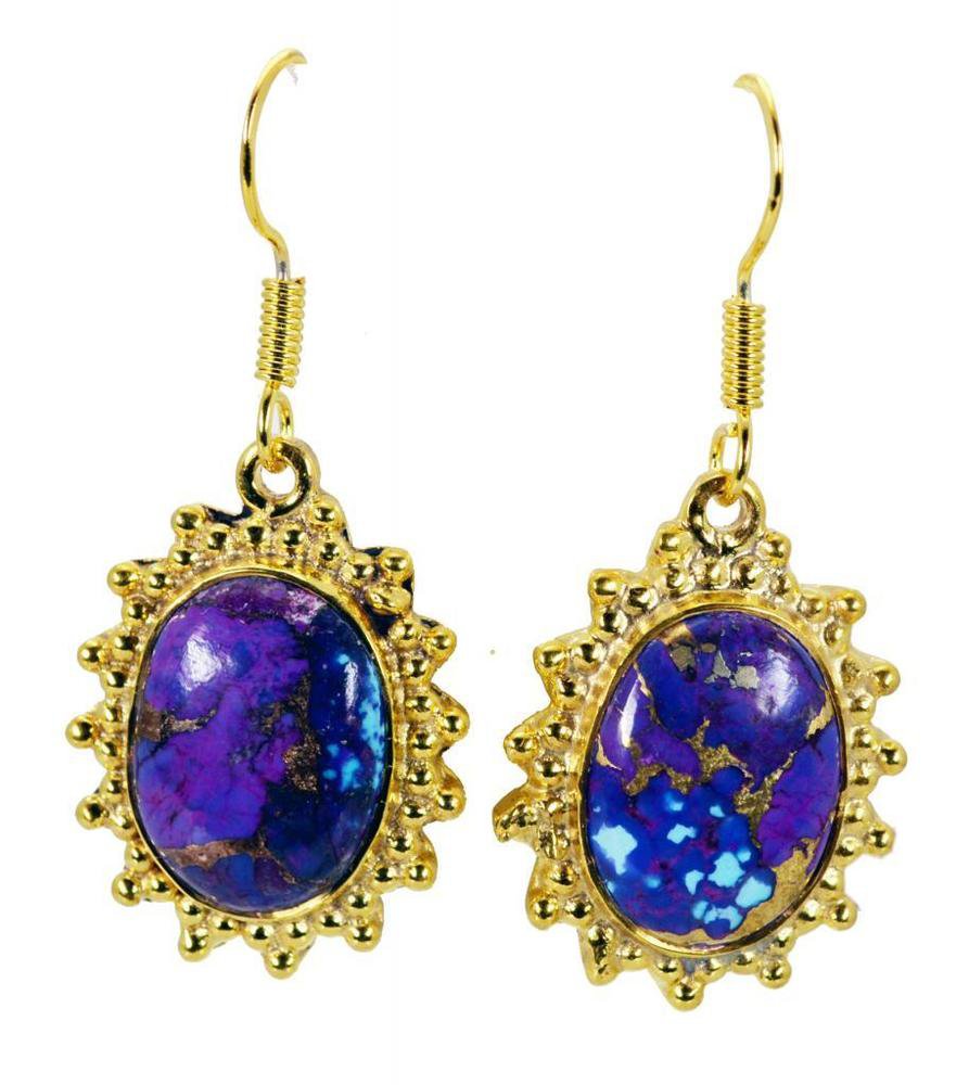 Riyogems Turquoise 18 Ct Ygold Plating Earring L 1.5in Gpetur-82046