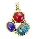 Riyogems Multi Red Onyx 18c Gold Plating Hip Hop Pendant L 1.5in Gppmul-52030