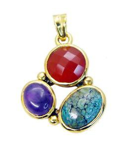 Riyogems Multi Red Onyx 18c Gold Plating Hip Hop Pendant L 1.5in Gppmul-52030