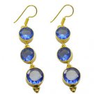 Riyogems A Blue Sapphire Cz Copper 18kt Gold Plated Wrapped Earring L 2.5in Gpeb