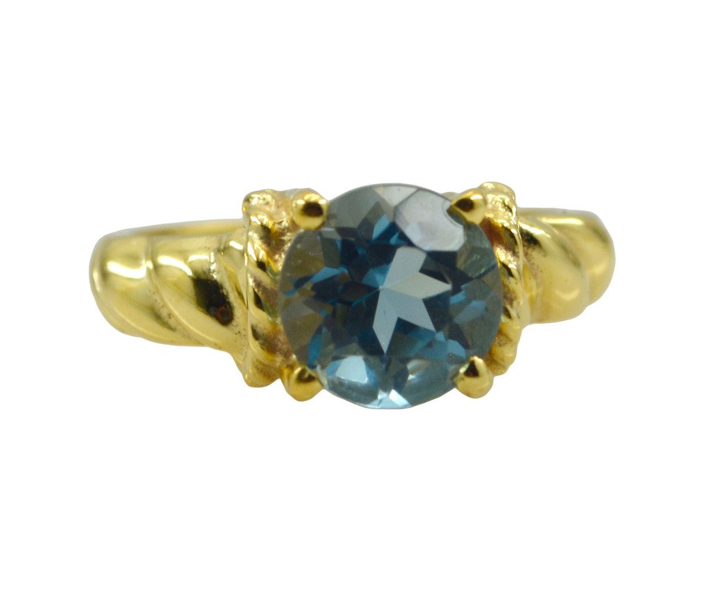 Riyo A Blue Topaz Cz  18kt Gold Plated Sleek Ring Gprbtcz60-92100