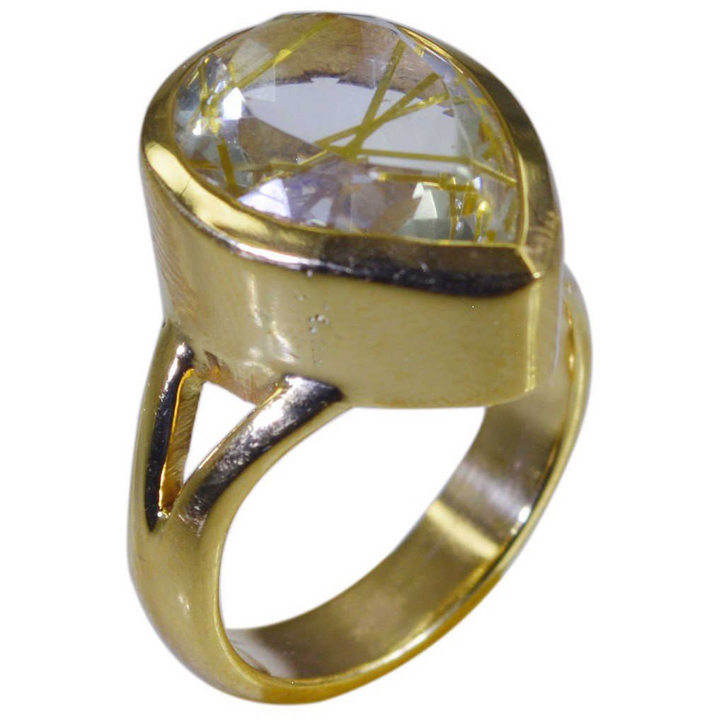 Riyo Multi Gold Plated Rutile Quartz CZ Ring exquisite handmade jewelry from aro