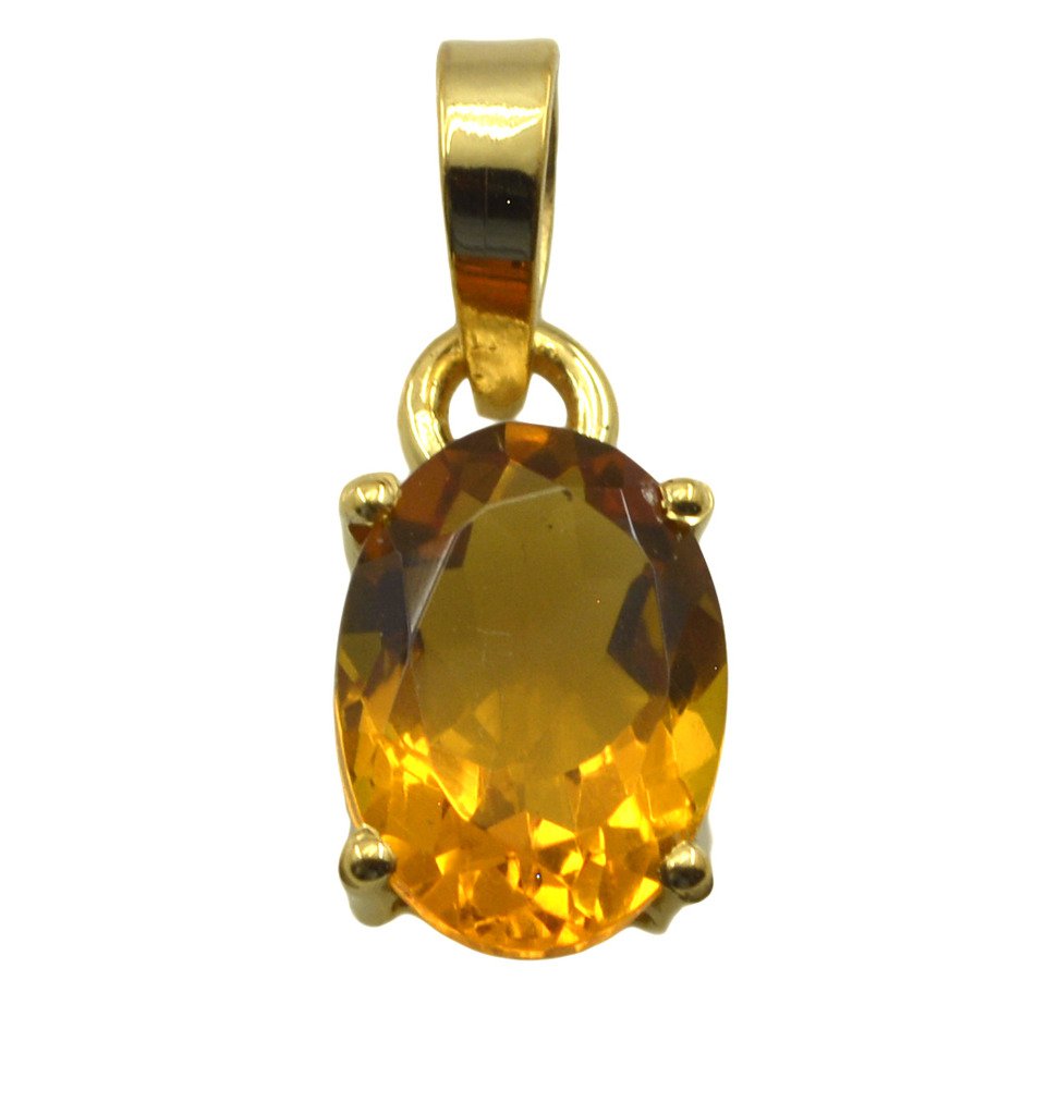 Riyogems Yellow Citrine Cz Copper 18kt Gold Plated Stylish Pendant L 1.25in Gppc