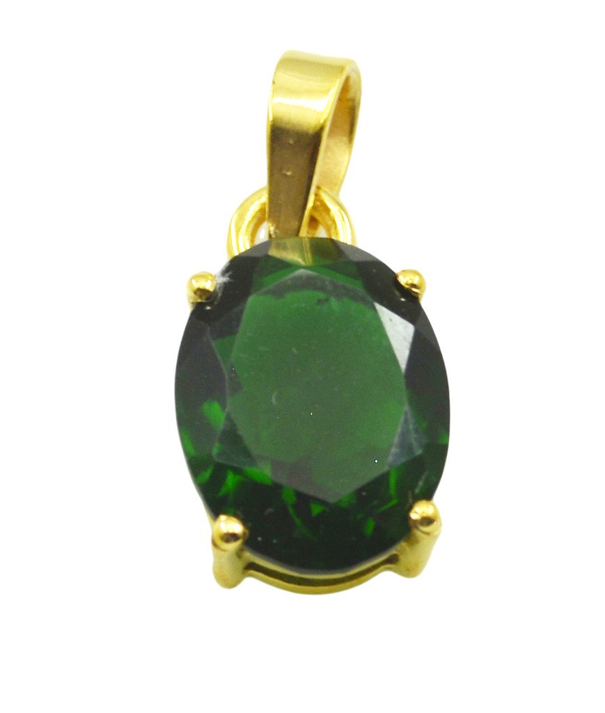 Riyogems Green Emerald Cz Copper 18kt Gold Plated Stylish Pendant L 1.25in Gppem
