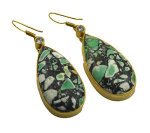 Riyogems A Turquoise Copper 18kt Gold Plated Reflective Earring L 2.5in Gpetur-8