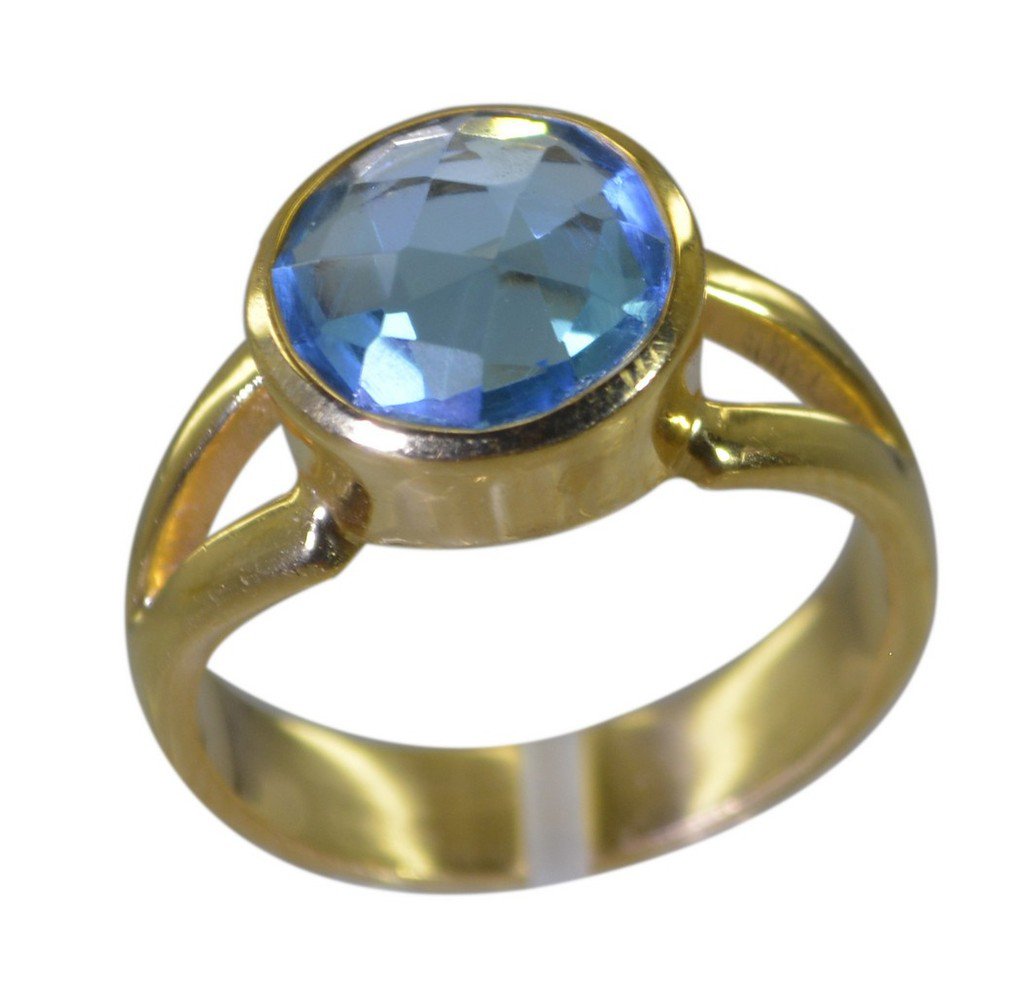 Riyo Blue  Gold Plated Blue Topaz CZ Ring drop-dead gemstone jewelry wholesale G