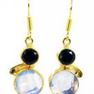 Riyogems Black Onyx Fire Opal Cz Rhodium Plate Evening Wear Earring L 1.5in Gpem