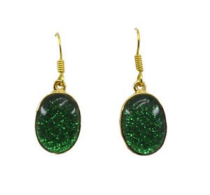 Riyogems Multi Dichroic Glass Copper 18kt Gold Plated Handcrafted Earring L 1.25