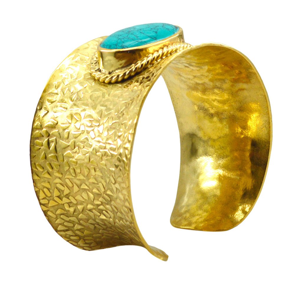 Riyo A Turquoise  18kt Gold Plated Period Bangle W 1.5in Gpbmul-52025