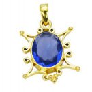 Riyogems Blue Sapphire Cz Copper Gold Plated Filigree Pendants L 1.5in Gppbscz-9