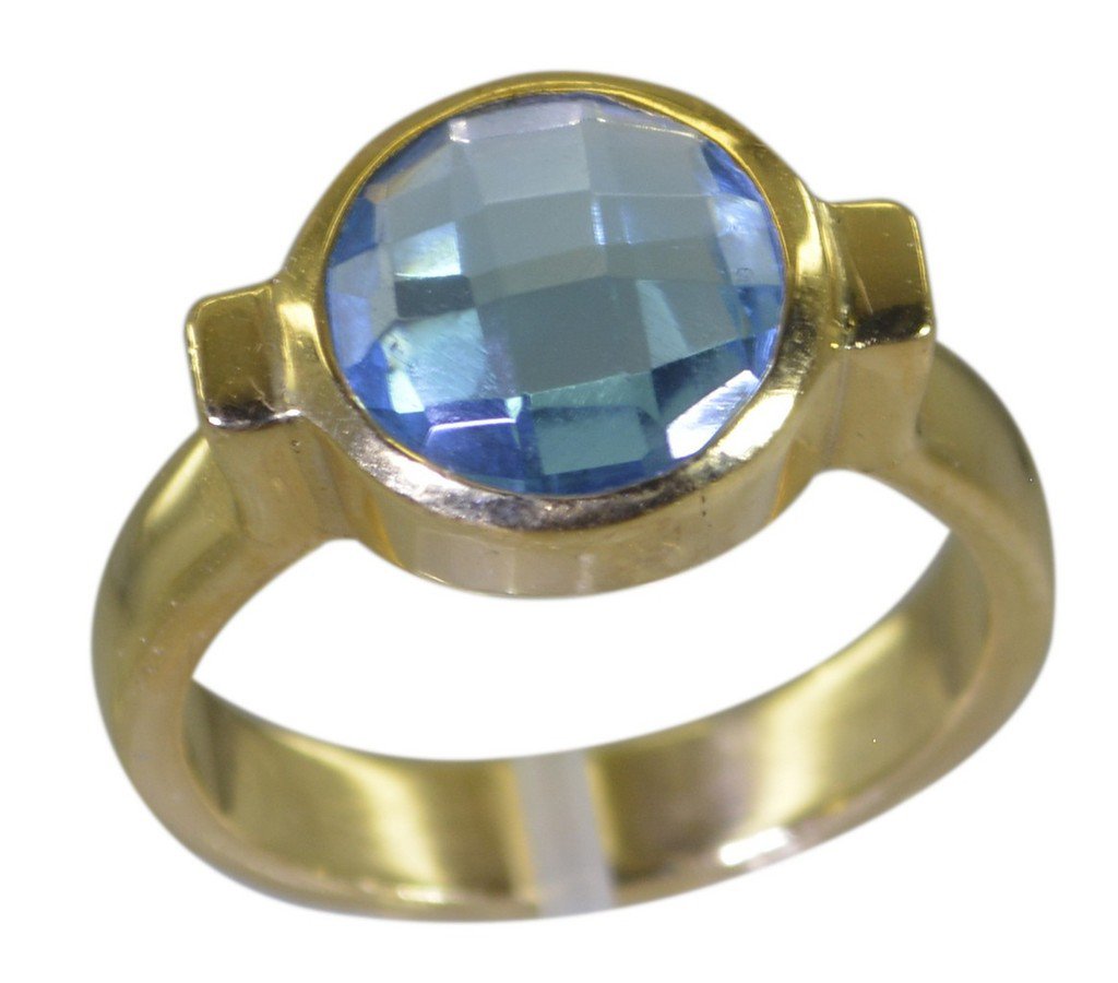 Riyo Blue  Gold Plated Blue Topaz CZ Ring taking gemstone jewelry india GPRBTCZ8