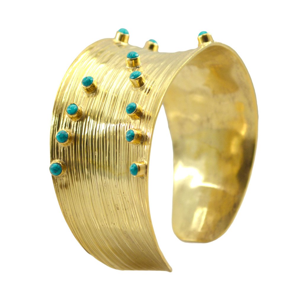 Riyo A Turquoise  18kt Gold Plated Lightweight Bangle W 1.25in Gpbmul-52012