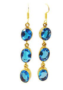Riyogems Blue Topaz Cz Gold Polish Wedding Earring L 2.5in Gpebtcz-92002