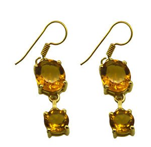 Riyogems Yellow Citrine Cz Copper 18kt Gold Plated Flattering Earring L 1.5in Gp