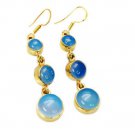 Riyogems Aqua Chalcedony Indian Gold Plate Anniversery Earring L 2.5in Gpeach-40