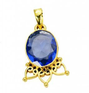 Riyogems Blue Sapphire Cz 18k Y Gold Plating Double Strand Pendants L 1.5in Gppb