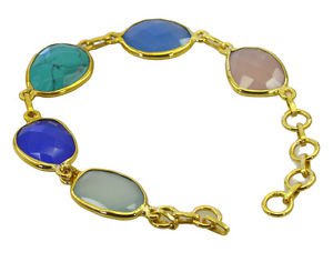 Riyo   Gemstone  18kt Gold Plated Studded Bracelet W 7.5in Gpbramul-53009