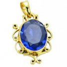 Riyogems Blue Sapphire Cz 18 Ct Y.G. Plated Fleur De Lis Pendant L 1.5in Gppbscz