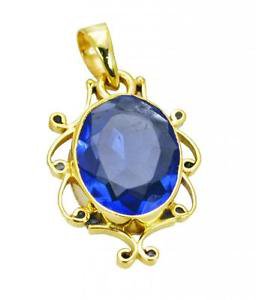 Riyogems Blue Sapphire Cz 18 Ct Y.G. Plated Fleur De Lis Pendant L 1.5in Gppbscz