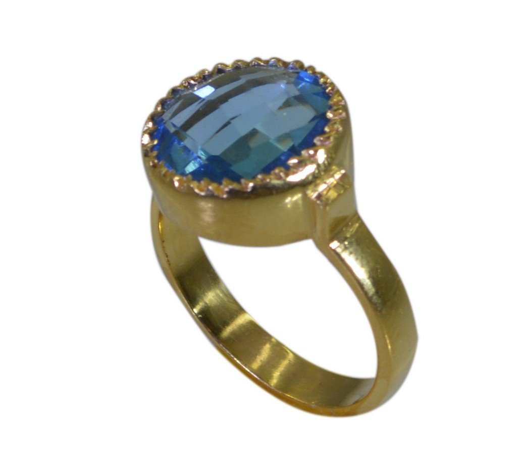Riyo Blue  Gold Plated Blue Topaz CZ Ring magnetic gemstone designer jewelry GPR