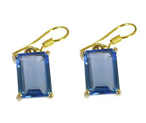Riyogems A Blue Topaz Cz Copper 18kt Gold Plated Wear Anywhere Earring L 1.5in G