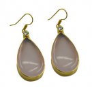 Riyogems Pink Rose Quartz Copper 18kt Gold Plated Prismatic Earring L 2.5in Gper