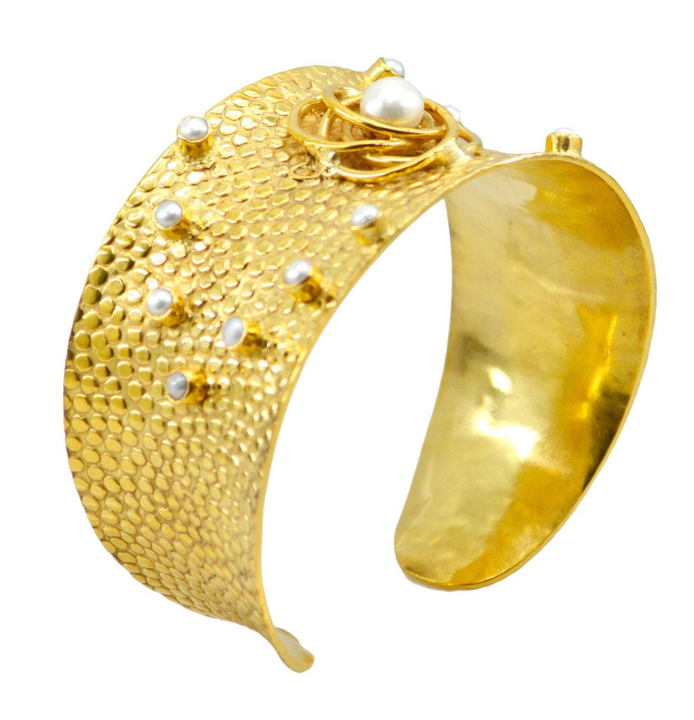 Riyo   Gemstone  18kt Gold Plated Polished Bangle W 1.25in Gpbmul-52026