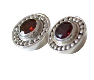 Riyo Red Garnet 925 Solid Sterling Silver Sophisticated Earring L 0.7in Segar-26