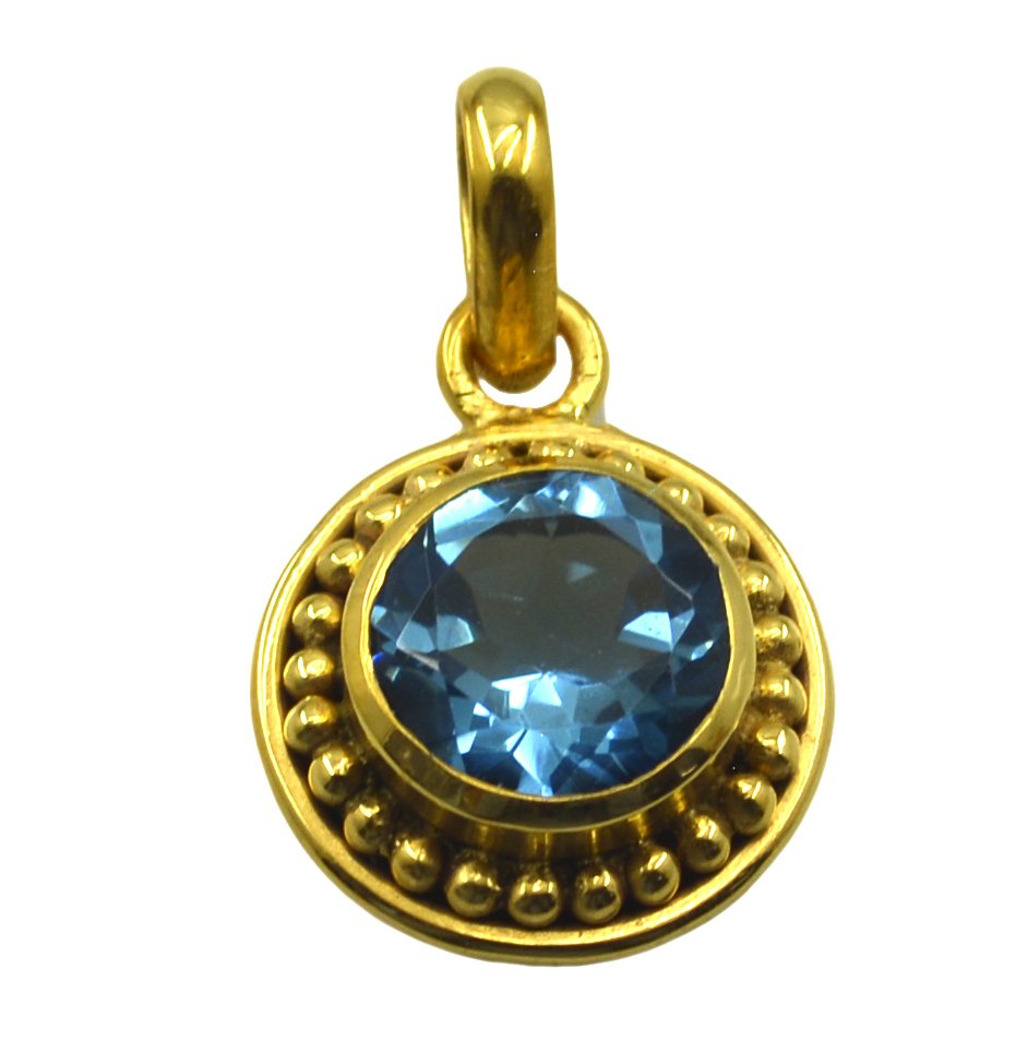 Riyogems A Blue Topaz Cz Copper 18kt Gold Plated Tribal Pendant L 1.25in Gppbtcz