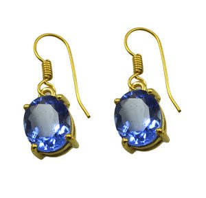 Riyogems A Blue Sapphire Cz Copper 18kt Gold Plated Trendsetting Earring L 1.5in