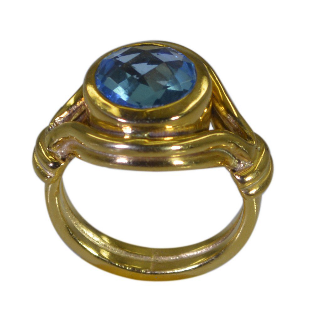 Riyo Blue  Gold Plated Blue Topaz CZ Ring inviting gemstone costume jewelry GPRB