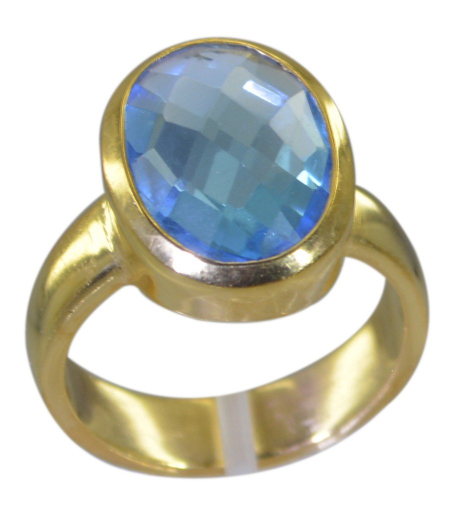 Riyo Blue  Gold Plated Blue Topaz CZ Ring aesthetic gemstone jewelry stores GPRB
