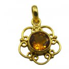 Riyogems Yellow Citrine Cz Copper 18kt Gold Plated Stylish Pendant L 1.75in Gppc