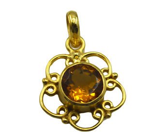 Riyogems Yellow Citrine Cz Copper 18kt Gold Plated Stylish Pendant L 1.75in Gppc