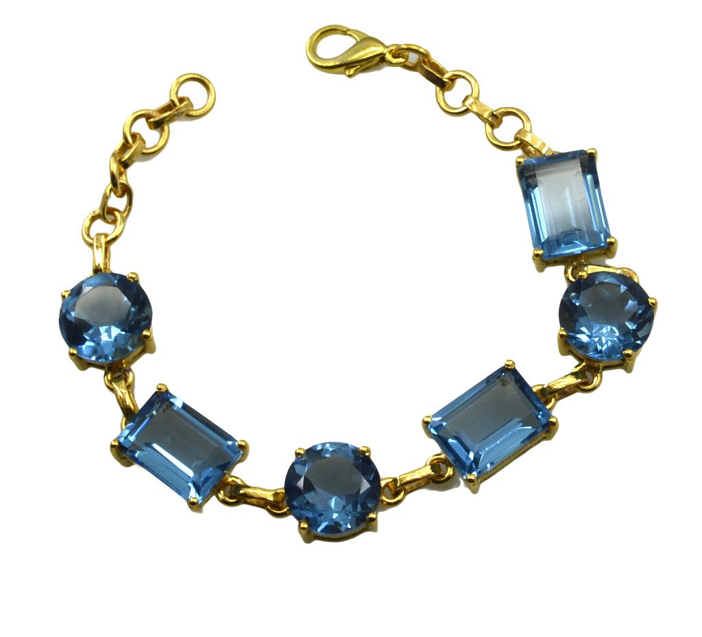 Riyo A Blue Topaz Cz  18kt Gold Plated Scratchresistant Bracelet W 7.5in Gpbrabt