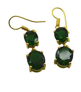 Riyogems Green Emerald Cz Copper 18kt Gold Plated Handmade Earring L 1.5in Gpeem