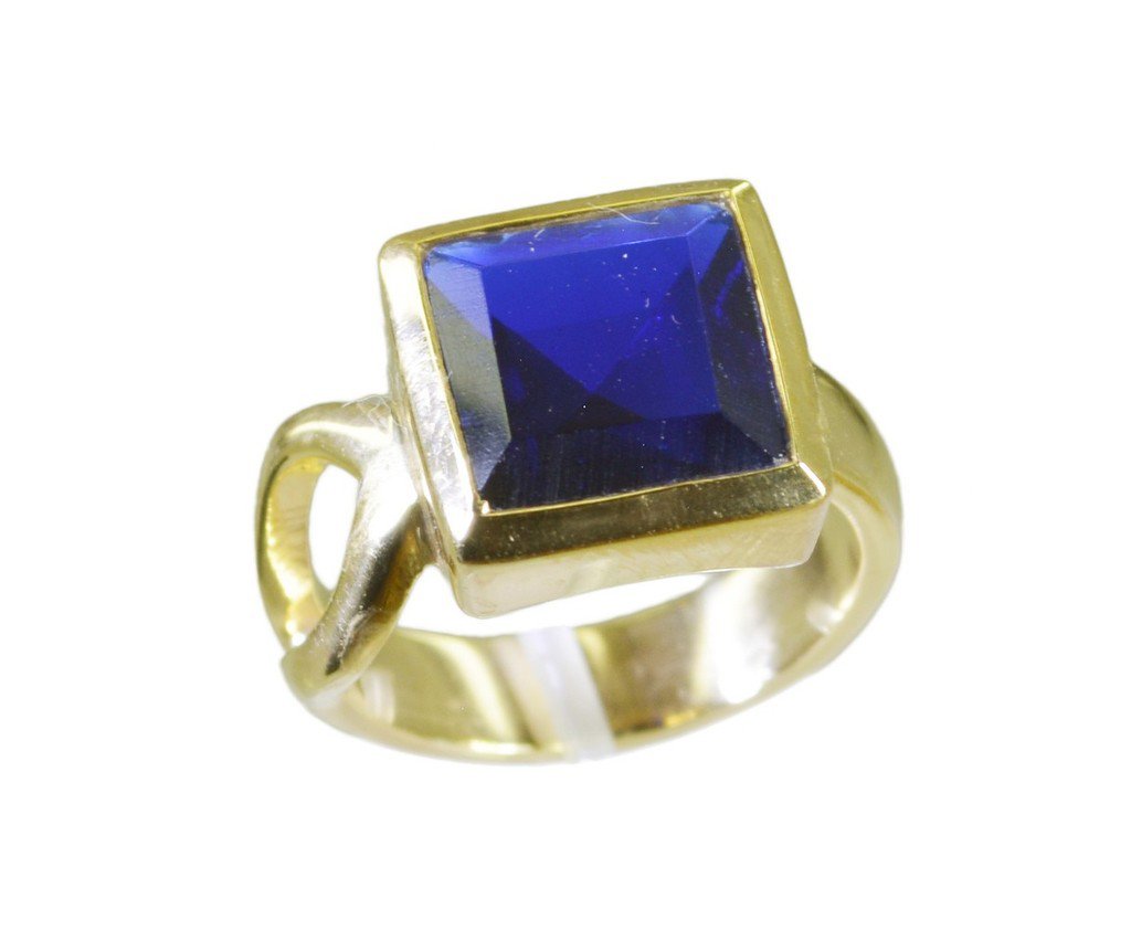 Riyo Blue  Gold Plated Blue Sapphire CZ Ring cute gemstone designer jewelry GPRB