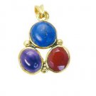 Riyogems Multi Lapis 18k Y Gold Plate Coin Pendants L 1.5in Gppmul-52040