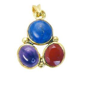Riyogems Multi Lapis 18k Y Gold Plate Coin Pendants L 1.5in Gppmul-52040